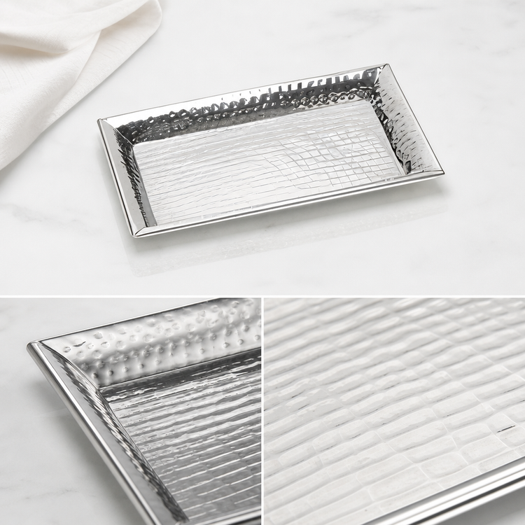 Product image #3 for American Metalcraft Hammered Rectangular 18/8 Stainless Steel Serving Tray, 12 x 7 x 1 Inch