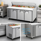 Thumbnail image #3 for Everest Refrigeration EPR3 Three-Section Sandwich Prep Table, 71-1/8" Wide, 21 Cu. Ft., 18 1/6-Size Pan Capacity