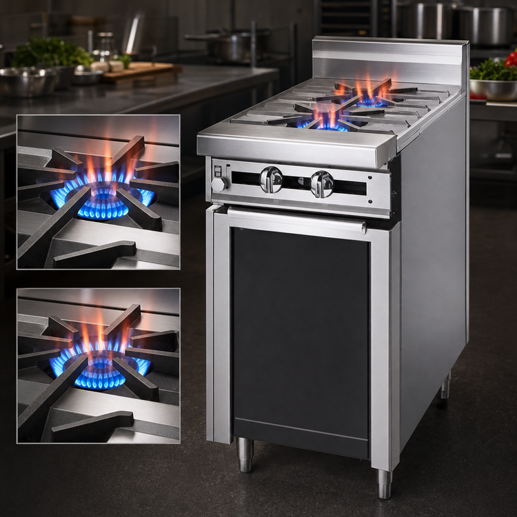 Product image #3 for Titan JTRH-2 18" Gas Heavy Duty Range with 2 Open Burners and Cabinet Base