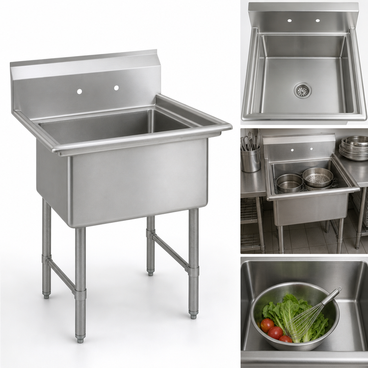 Product image #3 for BK Resources One-Compartment No-Drainboard Stainless Steel Sink with 18 x 24 x 14-Inch Bowl and 9-Inch Backsplash