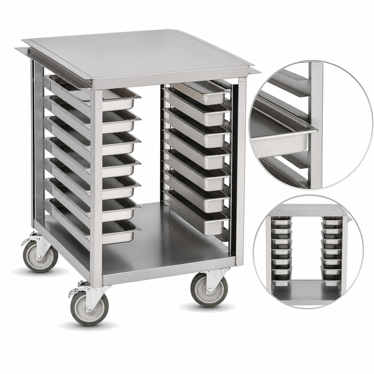Product image #3 for FWE Mobile Stainless Steel Equipment Stand with 16 Universal Slides and Undershelf