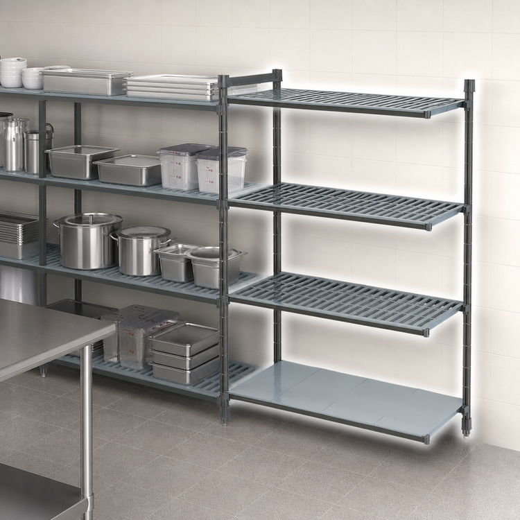 Product image #3 for Camshelving Basics Plus 4-Tier Add-On Polymer Shelving Unit, 24" x 42" x 84", Vented and Solid, Brushed Graphite