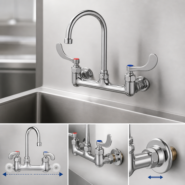 Product image #3 for Surgical Sink Wall-Mount Mixing Faucet with 8-Inch Adjustable Centers and 5-3/4-Inch Gooseneck