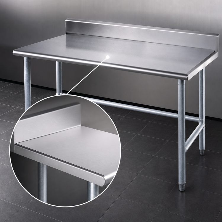 Product image #3 for Advance Tabco 108 Inch x 24 Inch 16 Gauge 304 Stainless Steel Work Table with 5 Inch Backsplash and Galvanized Base
