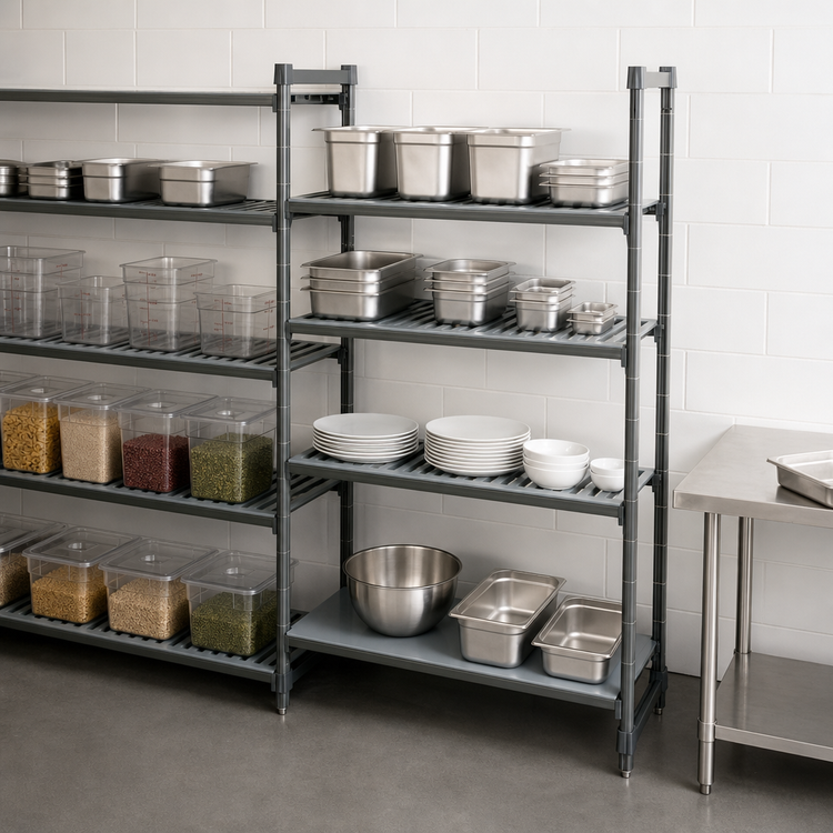 Product image #3 for Cambro Camshelving Basics Plus 5-Tier Vented/Solid Add-On Polymer Shelving Unit, 18-Inch x 36-Inch x 84-Inch, Brushed Graphite