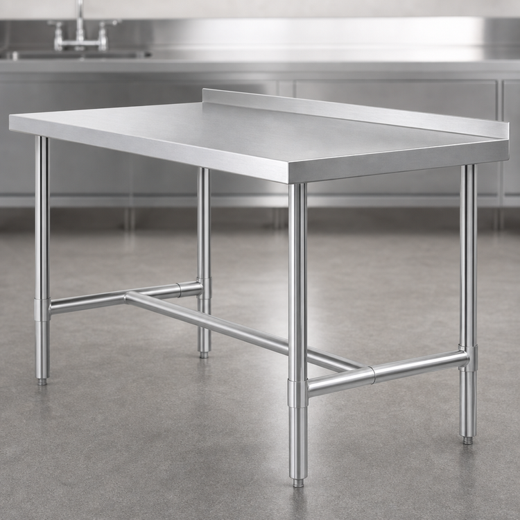 Product image #3 for 84 Inch x 24 Inch 18/430 Stainless Steel Open Base Work Table with 2 Inch Rear Up-Turn and Turned-Down Edges