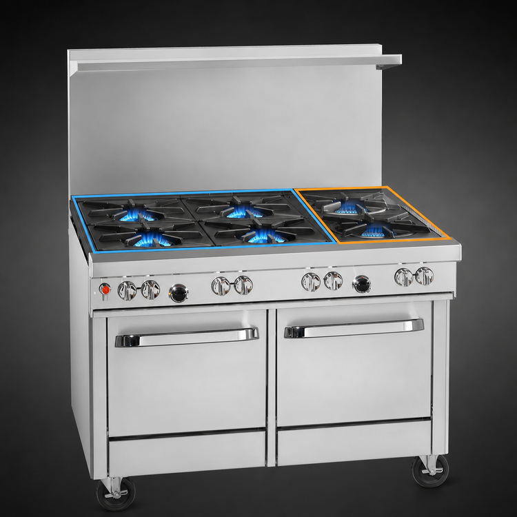 Product image #3 for Southbend Ultimate 48-Inch Gas Restaurant Range with Six-Burner Mixed Top, Convection Oven and Cabinet Base