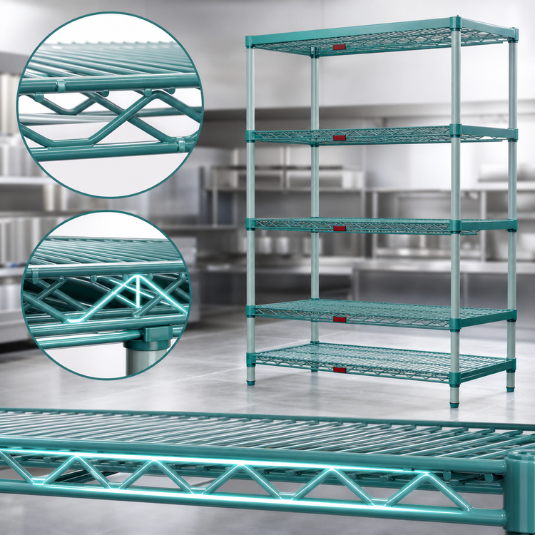 Product image #3 for EagleGard 4-Tier Wire Shelving Starter Unit, 30 x 21 x 74 Inches, Blue-Green Hybrid Epoxy