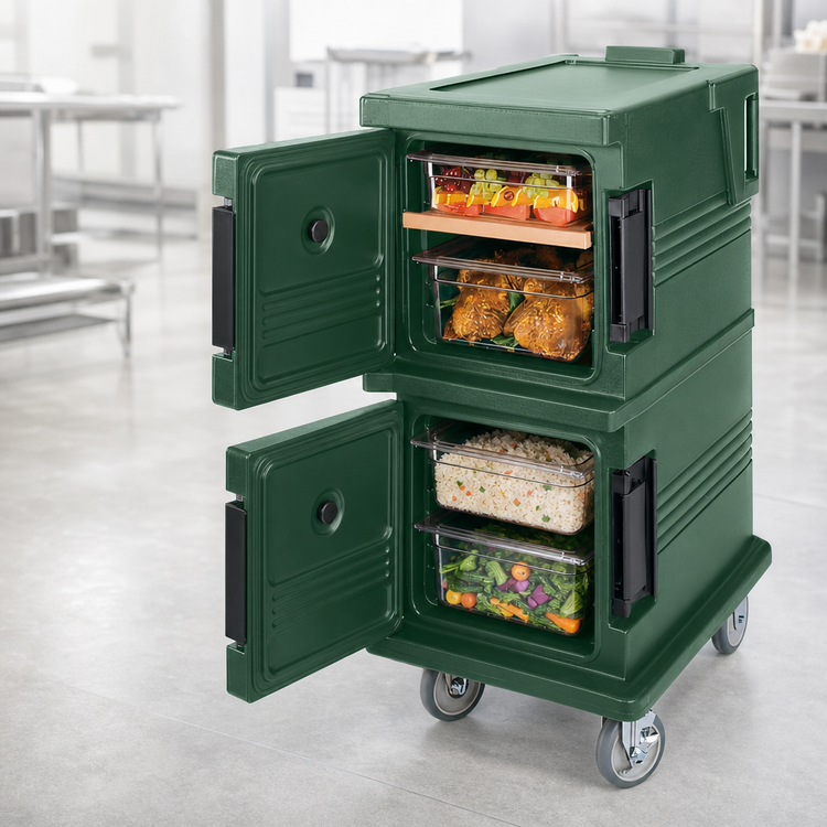 Product image #4 for Cambro Ultra Camcart UPC600 Double-Compartment Front-Loading Insulated Food Pan Cart, 6 Full-Size Pan Capacity, Green