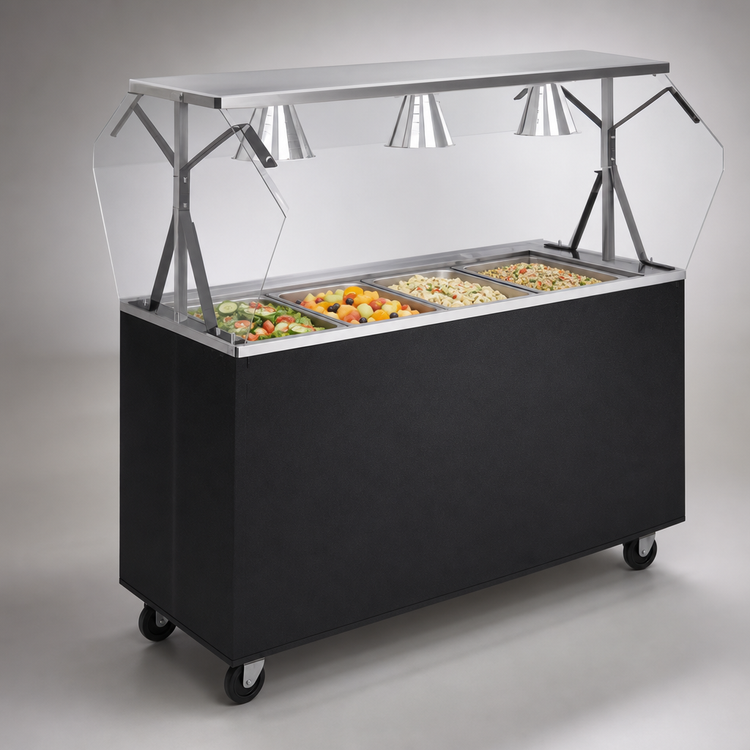 Product image #3 for Vollrath 2-Series Affordable Portable 60-Inch 4-Pan Non-Refrigerated Cold Food Station with Buffet Breath Guard and Lights, Granite Solid Base
