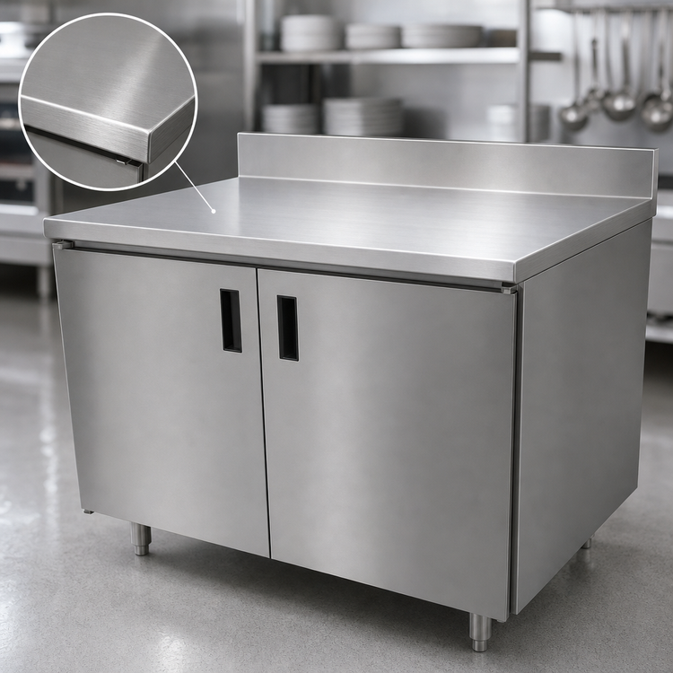 Product image #3 for Advance Tabco Special Value Series Economy Enclosed Work Table with Cabinet Base and Hinged Doors, 36 x 30 Inches, 16-Gauge 304 Stainless Steel Top, 5-Inch Backsplash