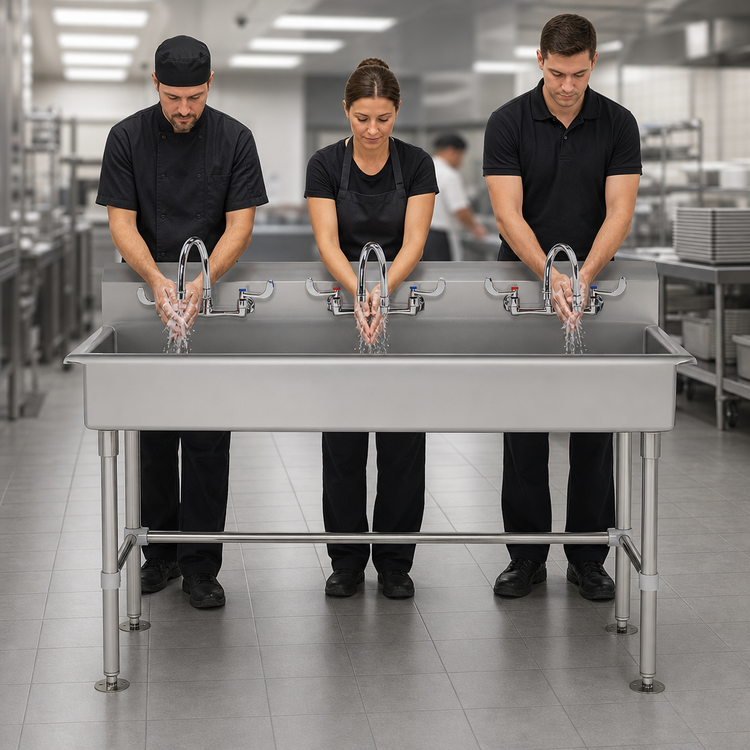 Product image #3 for Advance Tabco 60-Inch 3-Station ADA Freestanding Multiwash Hand Sink with Faucets