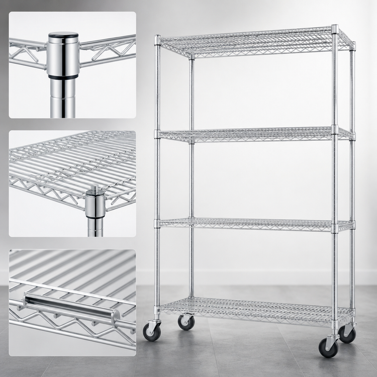Product image #3 for Eagle Group 4-Tier Chrome Wire Shelving Dolly Truck with 36 x 21 Inch Shelves
