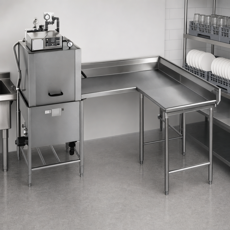 Product image #3 for Eagle Group Right-Hand Corner Clean Dishtable, 72 Inch Machine-to-Corner x 60 Inch Corner-to-End, 30 Inch Working Depth, 16 Gauge 304 Stainless Steel