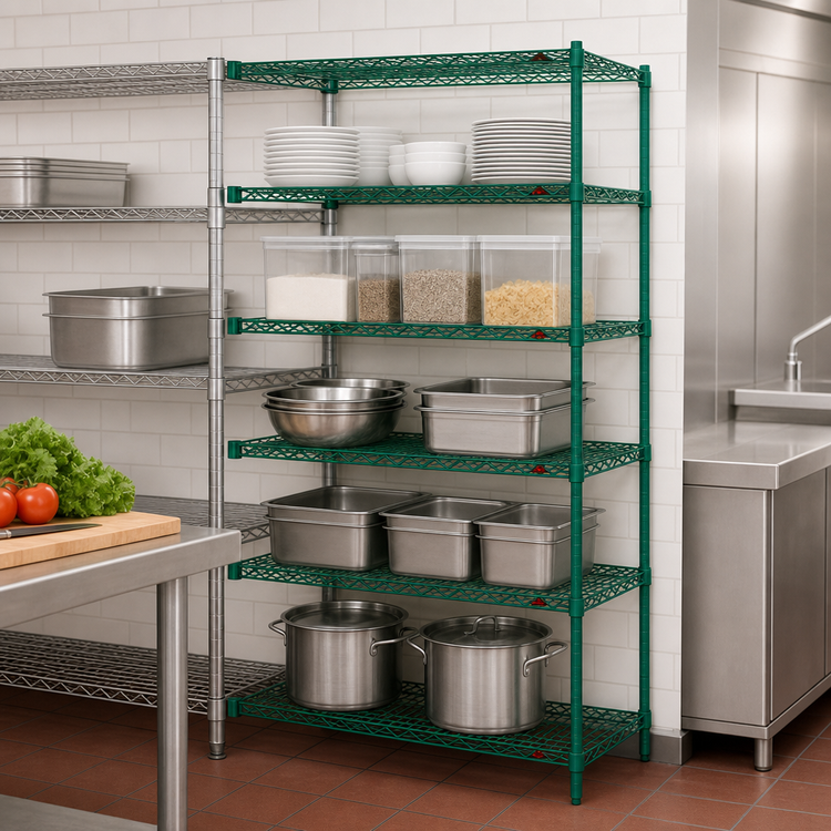 Product image #4 for Metro Super Erecta Add-On Wire Shelving Unit, 42W x 24D x 74H, 5 Shelves, Metroseal 3 Green