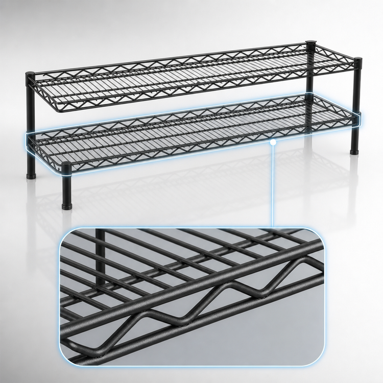 Product image #3 for Eagle Group QuadTruss 2-Tier Front Case Merchandise Cantilevered Wire Shelving Unit, 54W x 14D x 14H, Black Epoxy