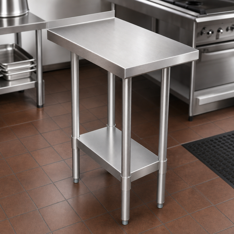 Product image #3 for BK Resources 18-Inch x 24-Inch Stainless Steel Filler Table with Adjustable Undershelf and 1-1/2-Inch Rear Riser