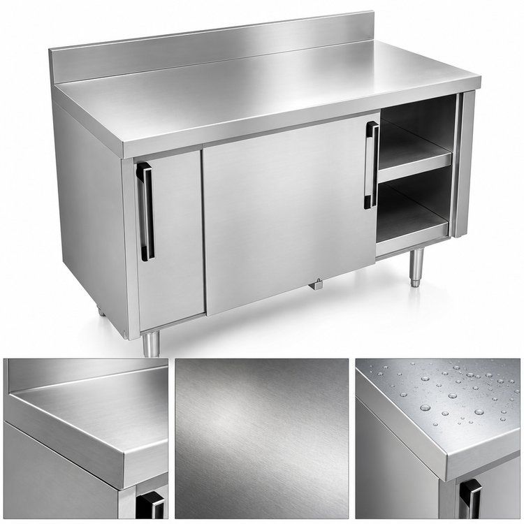Product image #3 for La Rosa L-63196-18-28 96-Inch Stainless Steel Utility Stand with Sliding Door Cabinet Base