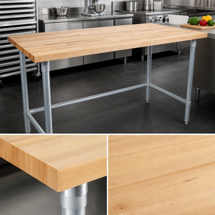 Product image #3 for John Boos HNB14 48"W x 36"D Wood Top Work Table with 1-3/4" Edge Grain Northern Hard Rock Maple Top and Galvanized Base