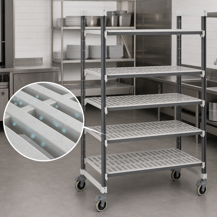 Product image #3 for Cambro Camshelving Elements XTRA 5-Tier Vented Mobile Starter Unit, 21 x 60 x 78-1/4 Inches, Speckled Gray