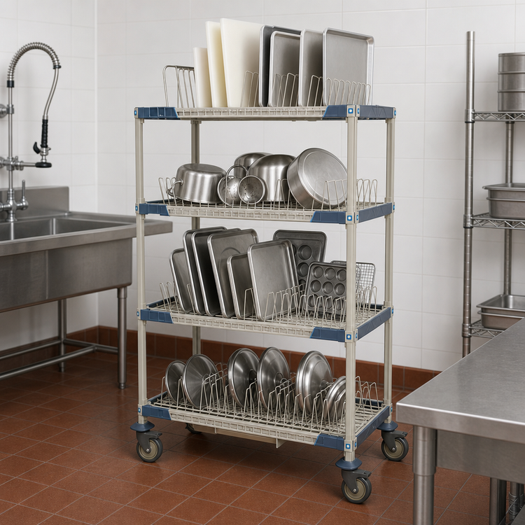 Product image #4 for MetroMax i 4-Tier Mobile Bulk Drying Rack Unit with Drip Tray, 36 Inch Wide x 24 Inch Deep x 68 Inch High