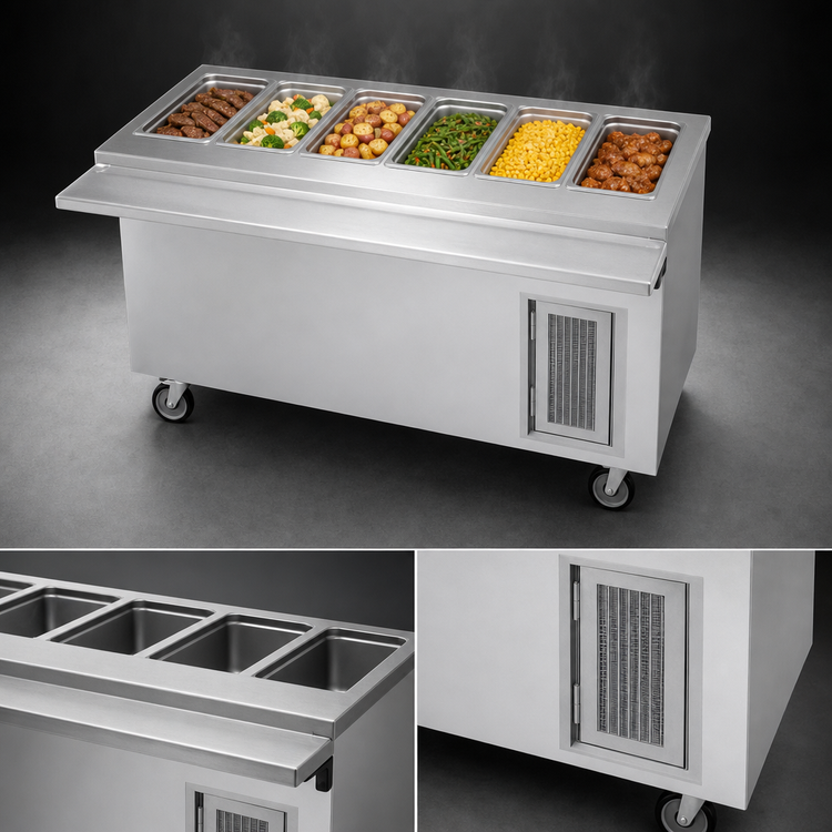 Product image #3 for Randell RANFG HTD-6 Mobile Electric Hot Food Table with Enclosed Cabinet Base and Six 12" x 20" Wells