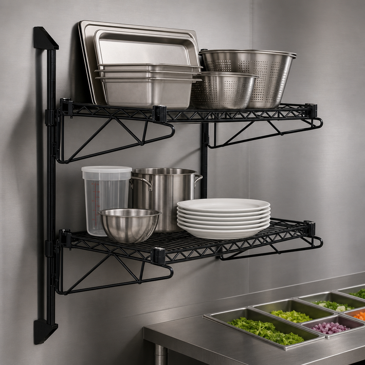 Product image #3 for Quantum Cantilever Double Shelf Wall-Mount Wire Shelving Unit, 30 x 14 Inches, Black Epoxy Finish