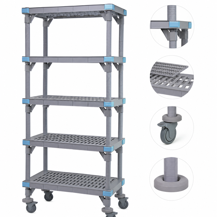 Product image #3 for Millenia Mobile Polymer Shelving Starter Unit, 48W x 21D x 86H, Gray, 5 Shelves