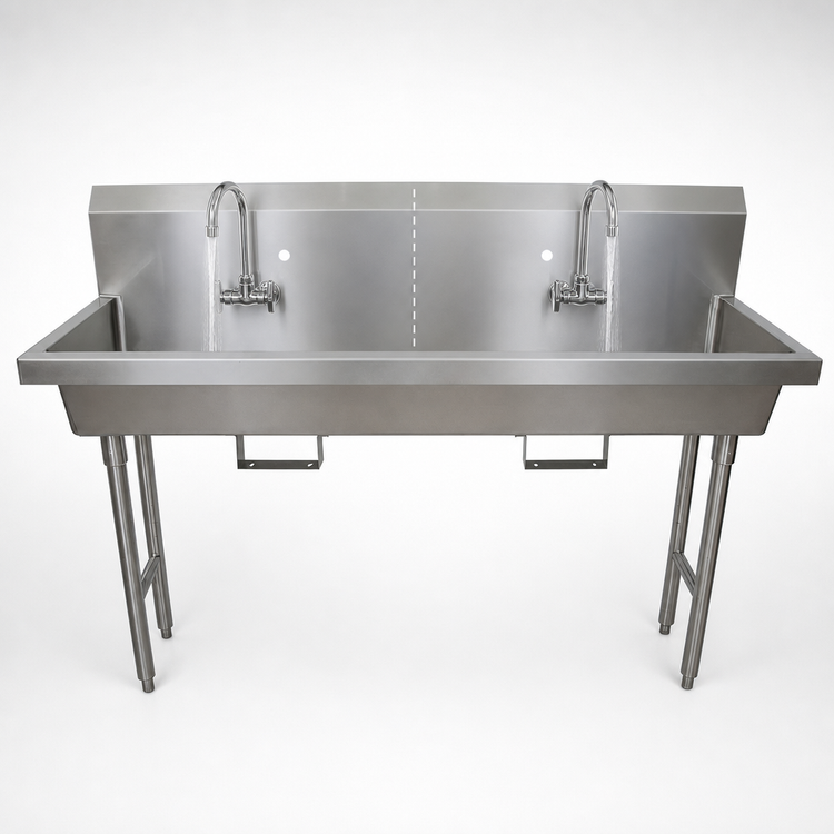 Product image #3 for BK Resources MSHS-60F1B Two-Station Freestanding Handwash Sink, 60 Inch Wide