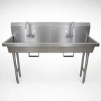Thumbnail image #3 for BK Resources MSHS-60F1B Two-Station Freestanding Hand Wash Sink, 60 Inch Wide, 8 Inch Deep Bowl, Faucet Not Included