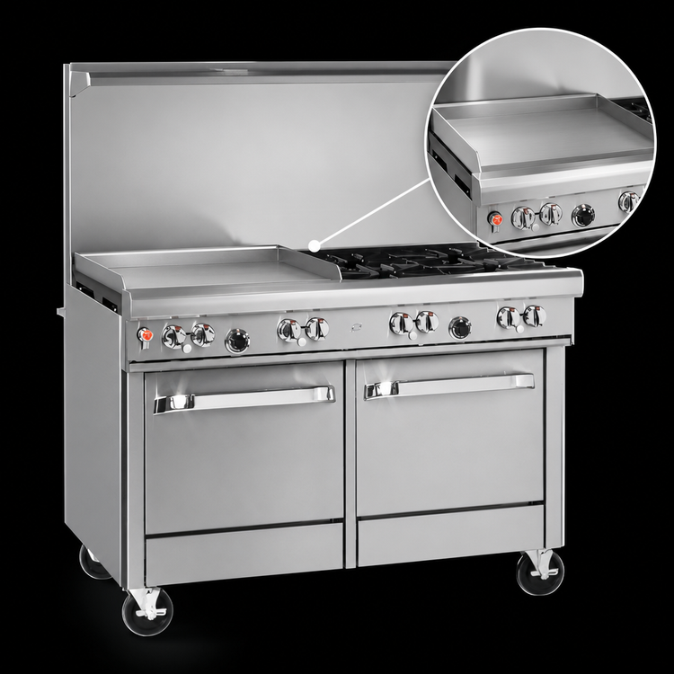 Product image #3 for Southbend Ultimate 48-Inch Commercial Gas Restaurant Range with 36-Inch Griddle and Double Space Saver Ovens