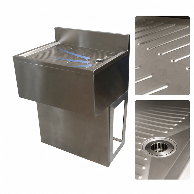 Product image #3 for BK Resources Freestanding Underbar Stainless Steel Drain Board, 48"W x 18"D, Pedestal Base