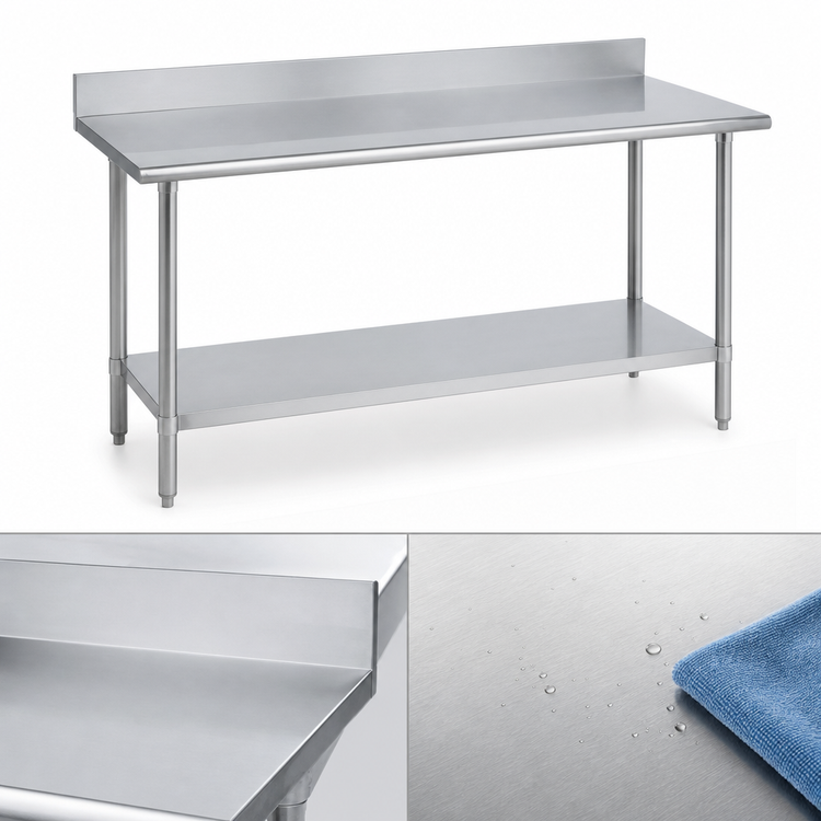 Product image #3 for Duke 48-Inch x 36-Inch 16 Gauge 400 Series Stainless Steel Work Table with 5-Inch Riser and Galvanized Undershelf