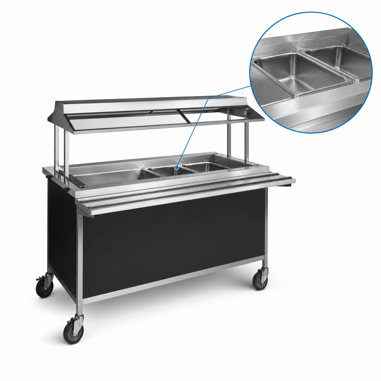Product image #3 for Atlas Metal CARM-2 Mobile Cold Food Serving Counter with 2-Pan Recessed Cold Pan