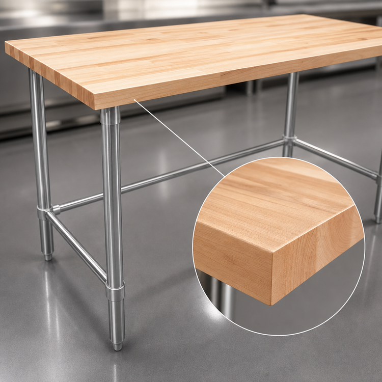Product image #3 for John Boos SNB03 60 x 24 Inch Wood Top Work Table with Stainless Steel Base and Bracing