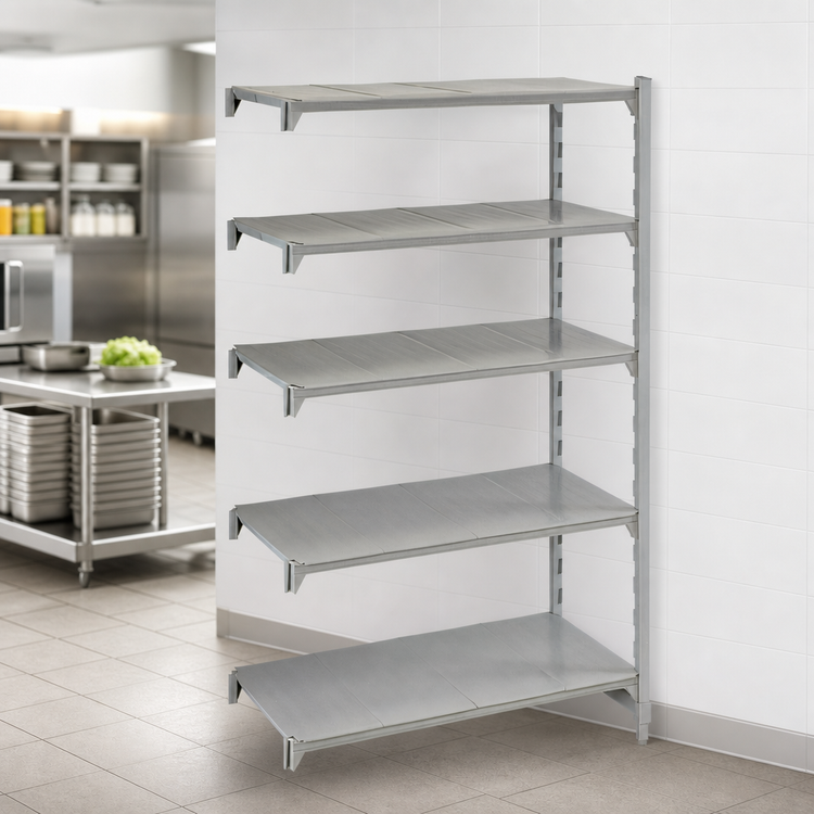 Product image #4 for Cambro Camshelving Premium 5-Tier Solid Stationary Add-On Polymer Shelving Unit, 21 x 30 x 84 Inches, Speckled Gray