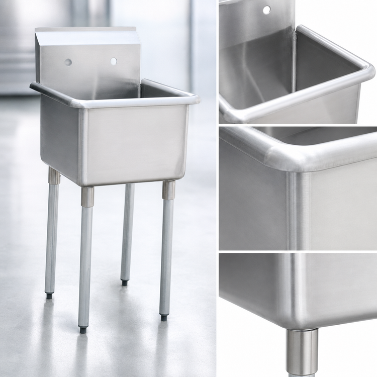Product image #3 for MixRite Free-Standing Single-Compartment Stainless Steel Mop Sink with Drain Boards