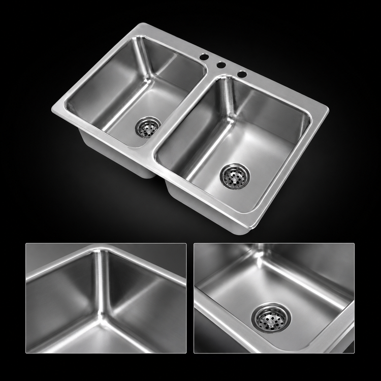 Product image #3 for Advance Tabco Smart Series 2-Compartment Self-Rimming Drop-In Sink, 33-1/2" x 21", 12" Deep Bowls, 304 Stainless Steel