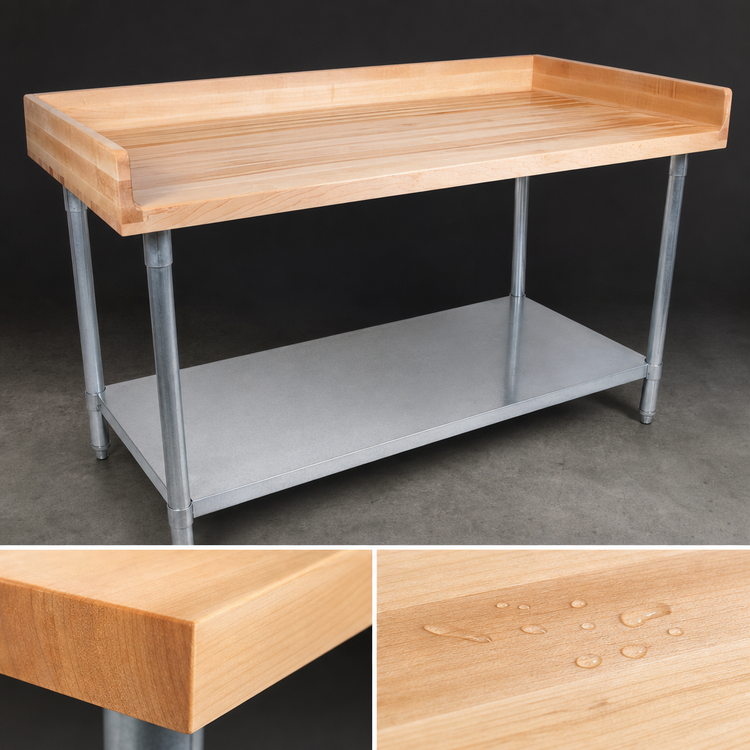 Product image #3 for John Boos DNS02 60 Inch x 24 Inch Baker's Top Wood Work Table with Galvanized Base and Adjustable Undershelf