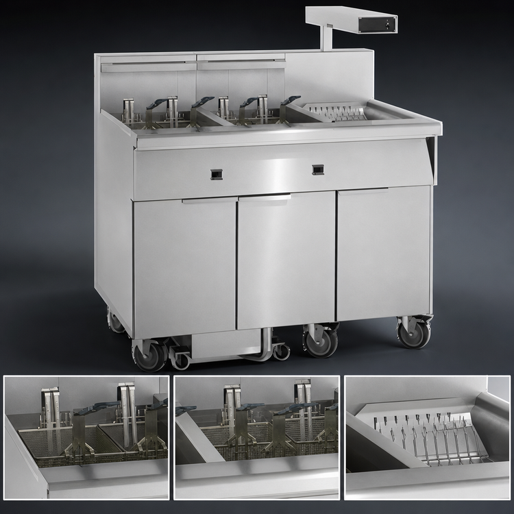 Product image #3 for Imperial Electric Floor Fryer, 3-Tank 50 lb. Battery with Built-In Filter System and Dump Station
