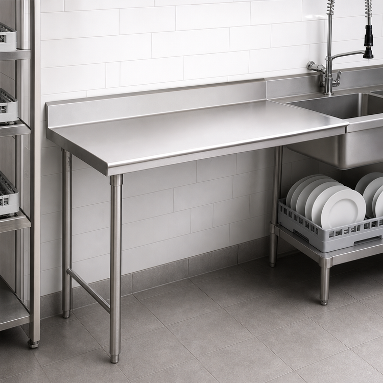 Product image #3 for Eagle Group 48 x 30 Inch Straight Clean Dishtable, Left-to-Right Operation, 8 Inch Backsplash, 16/430 Stainless Steel Top