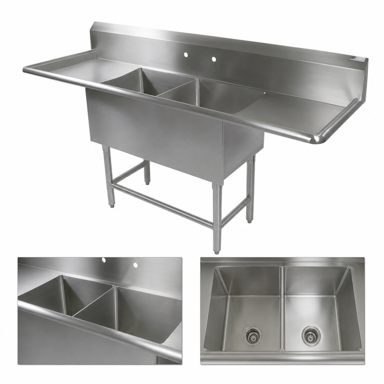 Product image #3 for John Boos Pro-Bowl 2-Compartment Stainless Steel Sink with Left and Right Drainboards, 83-1/4 Inch Overall
