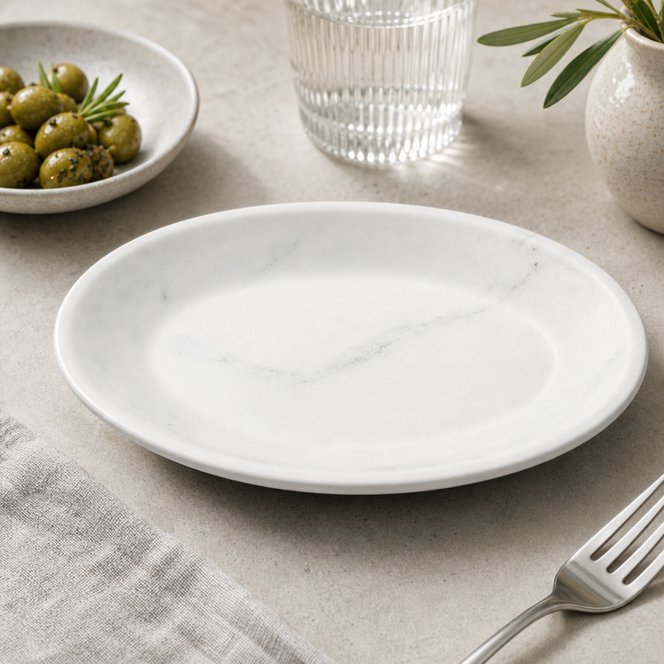 Product image #4 for Ridge 10-Inch Oblong Coupe Melamine Plate, 15 oz., White Marble