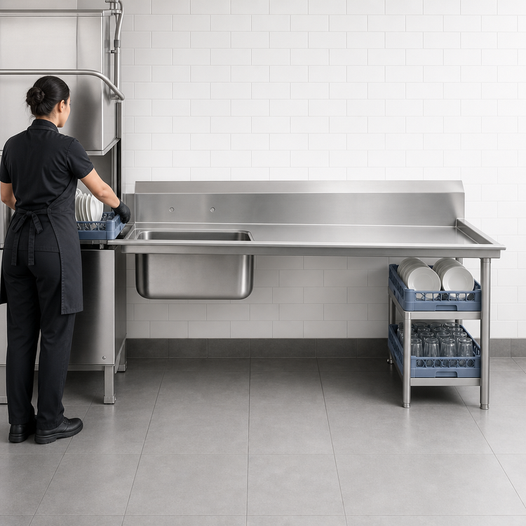 Product image #3 for Advance Tabco Spec-Line Straight Soil Dishtable with Pre-Rinse Sink, Right-to-Left, 119-Inch x 30-Inch