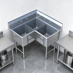 Thumbnail image #3 for Sapphire SMCS2424-3 3-Compartment Corner Sink, 24 x 24 x 14 Inch Compartments, 18/304 Stainless Steel, 9-Inch Backsplash