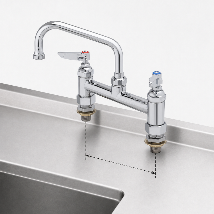 Product image #3 for Double Pantry Deck-Mount Mixing Faucet with 6-Inch Swing Nozzle, 8-Inch Centers