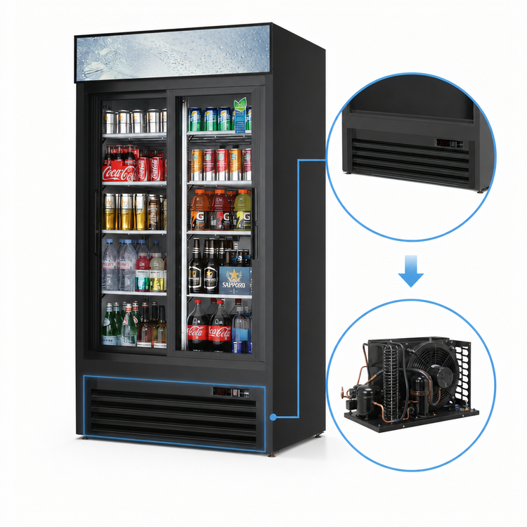 Product image #3 for Everest Refrigeration Two-Section Reach-In Glass Door Merchandiser Refrigerator, 33 Cu. Ft., Sliding Doors