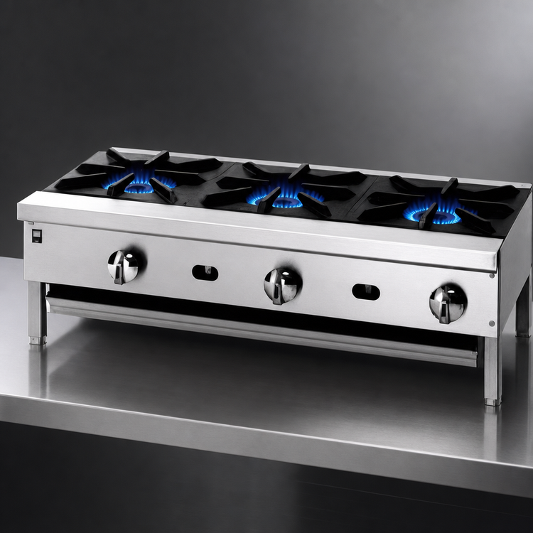 Product image #3 for Jade Supreme 36-Inch Countertop Gas Hot Plate, 3 Open Burners, Stainless Steel, 82,500 BTU