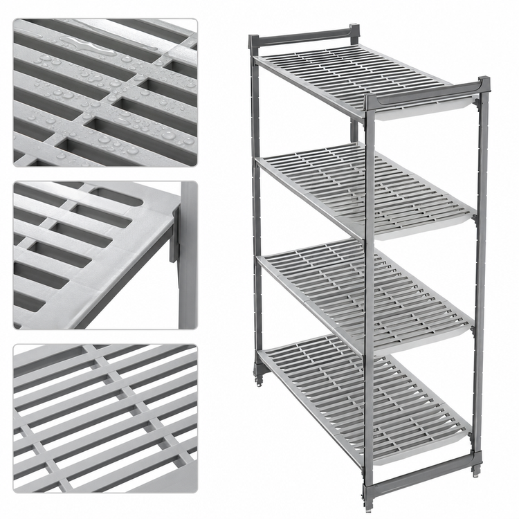 Product image #3 for Cambro Camshelving Basics Plus 24 x 60 x 84 Inch 4-Tier Stationary Starter Polymer Shelving Unit, Brushed Graphite