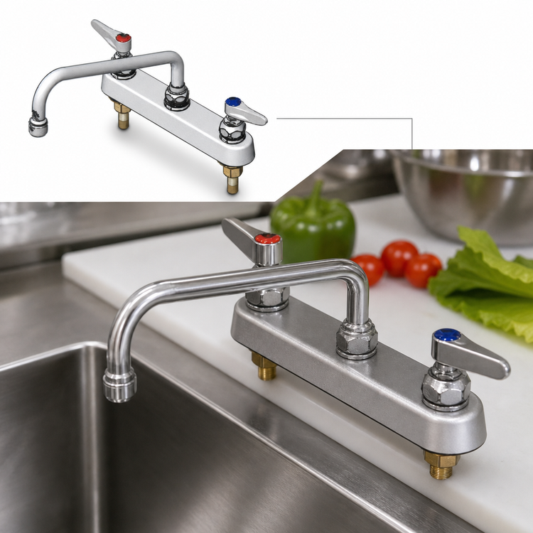 Product image #3 for T&S Brass B-1164 Deck-Mount Workboard Faucet with 10-Inch Swing Nozzle, 8-Inch Centers